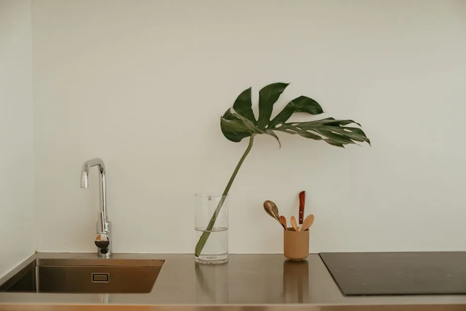 Detail einer Arbeitsfläche mit Ablage neben der Spüle